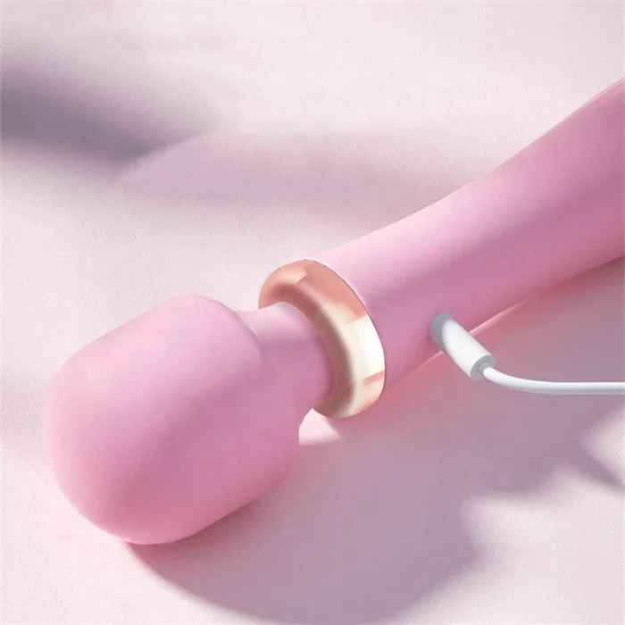 USB Rechargeable 10-Vibration Waterproof Silicone Heating Wand Massage Double-Head G-Spot Vibrator Dildo