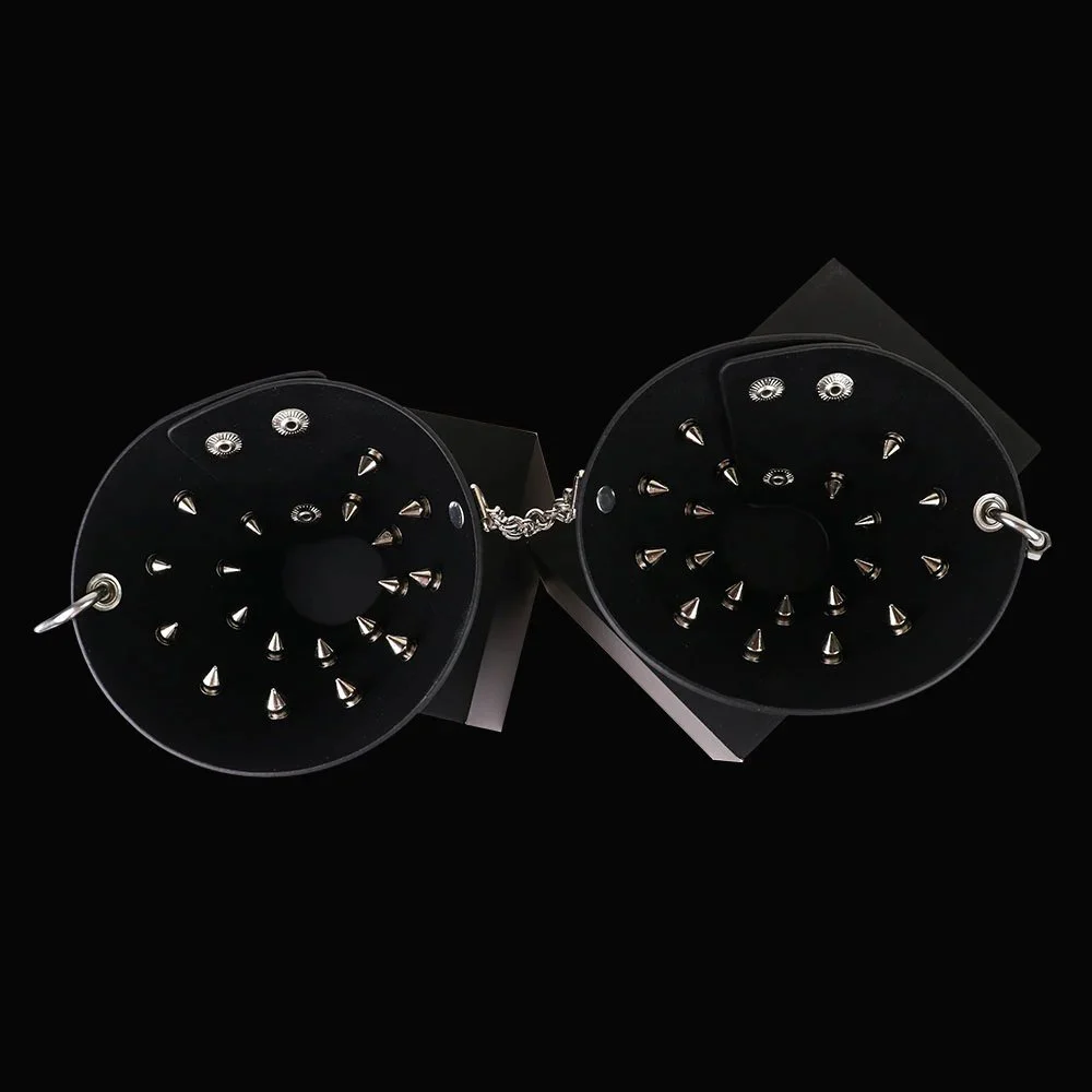Nipple Clamps for Women Metal Rivets & Leather Belt Role Play Accessory