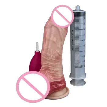 Realistic Squirting Double Layer Dildo Skin Testicles Anal Vagina Sexy Adult Masturbation Big Penis for Women Sex Toys Dildos