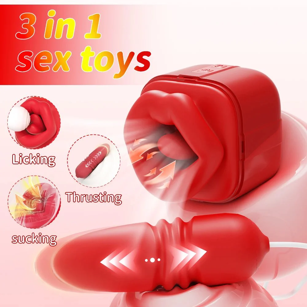 3 in 1 Big Mouth Tongue Licking Vibrator Clitoral Stimulation Sex Toy Box for Women Medical Silicone Waterproof