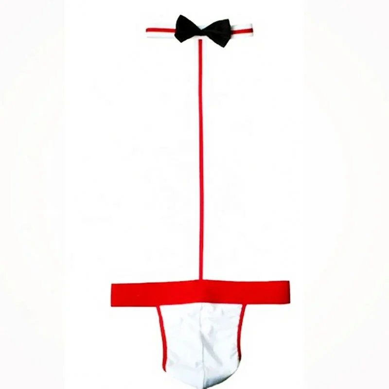 Male Waiter Night Club Party Performance Suit Conjoined Men's Sexy Bow Tie Underwear Lingerie G-String Thongs Bodysuit Collared