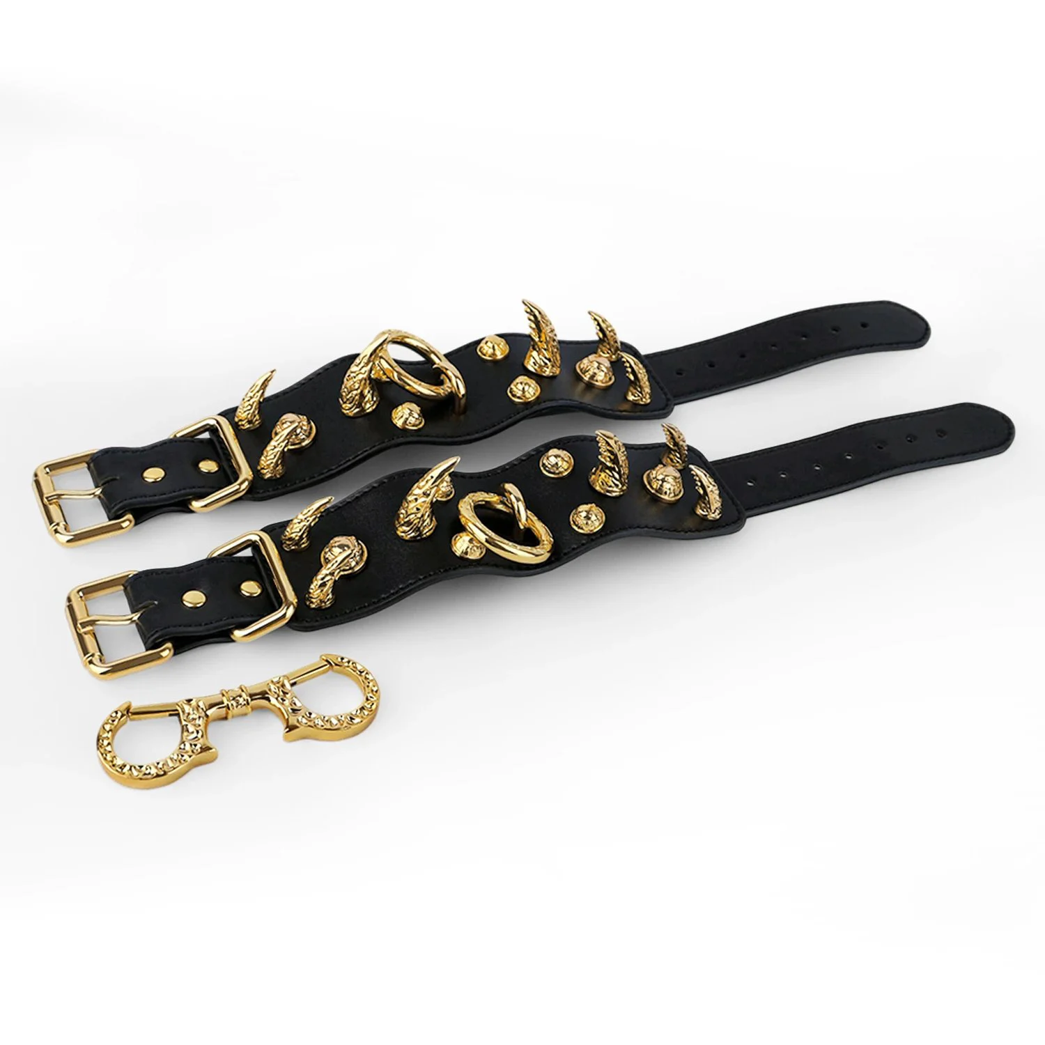 Heavy-duty Leather Adjustable Large Stud Lock Cuffs for Adult Novelty Toys and Roleplay Submissives