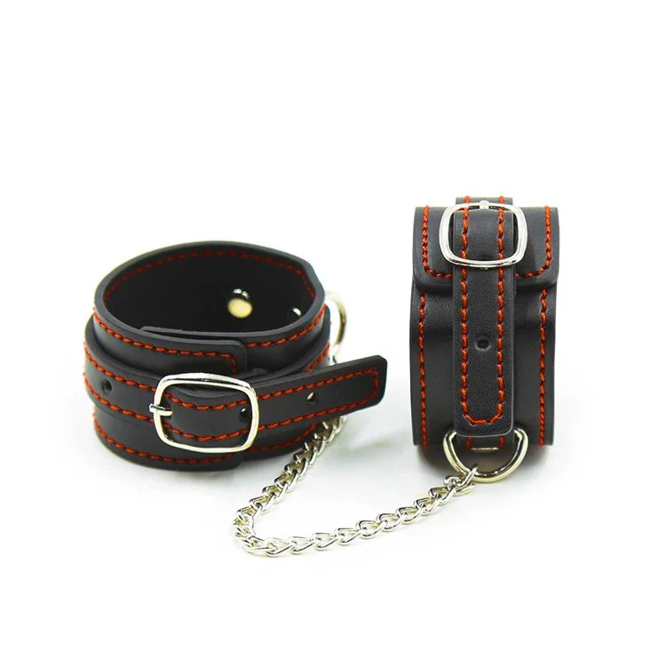 PU Leather Sex Toy Handcuffs Ankle Cuffs with Chains