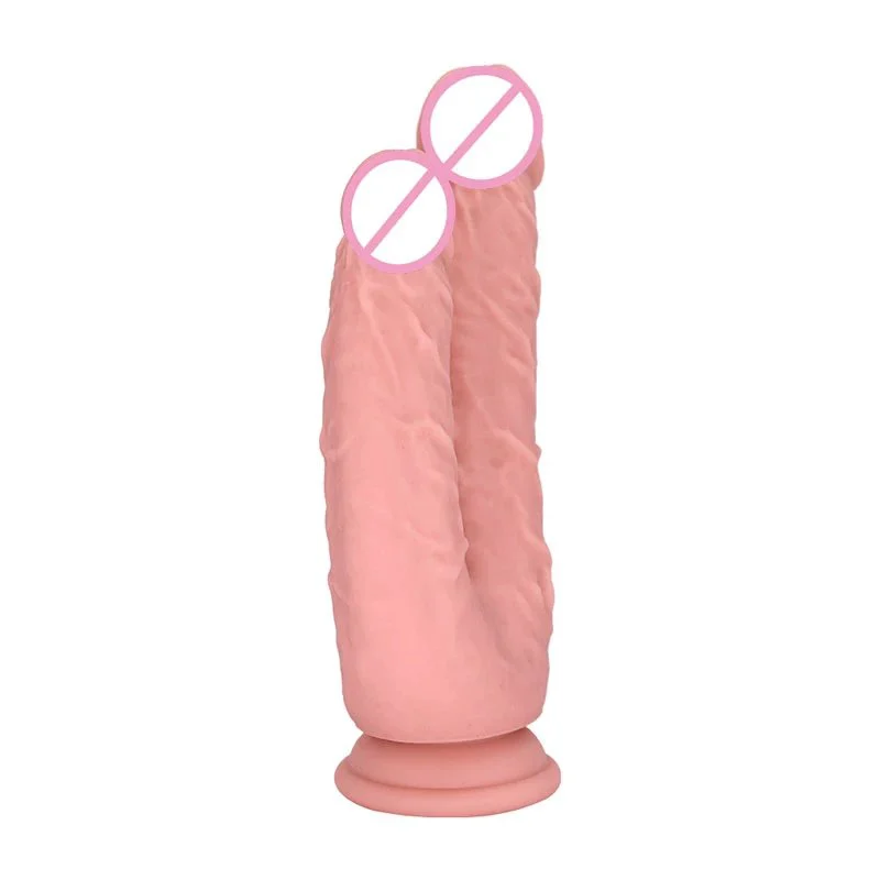Double Head Huge Dildo Lesbian Vaginal Toys Big Penis Stimulation Double Penetration Silicone Dildo with Suction Cup
