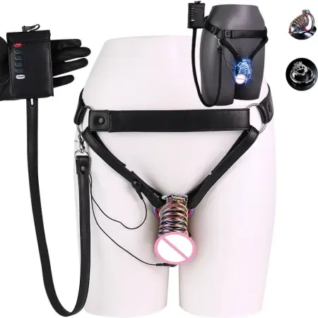 Electric Shock Male Long Flat Cock Cage Chastity Device Cock Penis Ring Ball Lock Electro Restraint Sex Toy Men