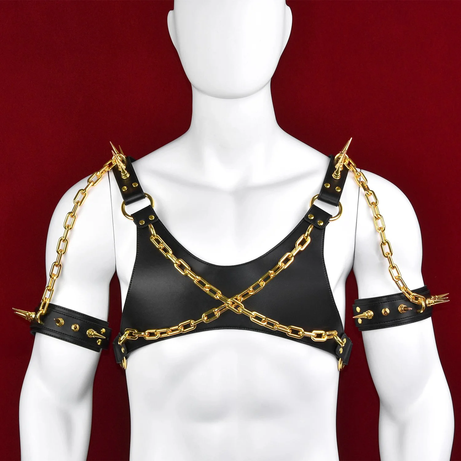 Fetish Bondage Party Male Homosexual Game Bondage Set Punk-style Leather Bondage Suit Metal Spike Accessories Erotic Costume
