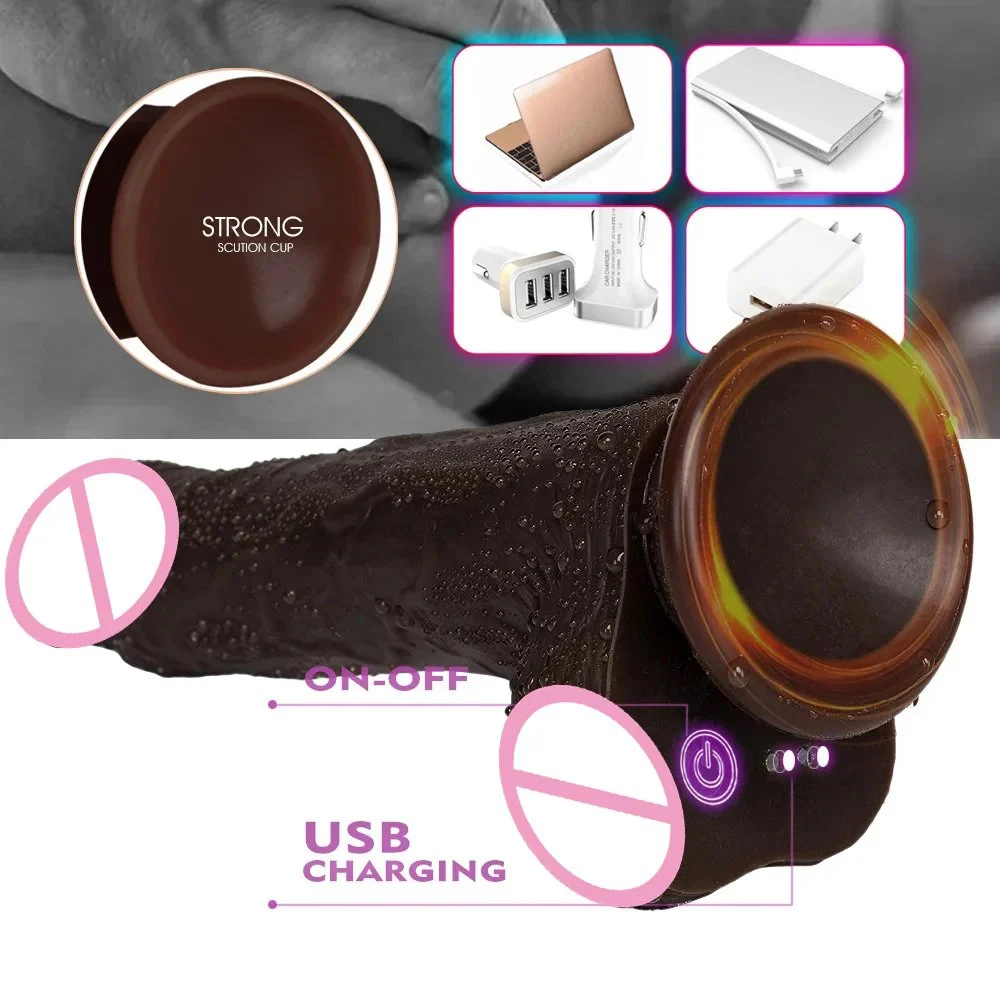 Remote Control 8.5 Inch Heating Telescopic Swing Penis Dildo Rotating Thrusting Vibrating Black Silicone Dildo With Suction Cup