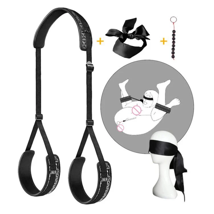 Erotic Sexy Products Split Open Leg Diamond Pattern Leather Belt With Eye Mask Bondage Set for Women
