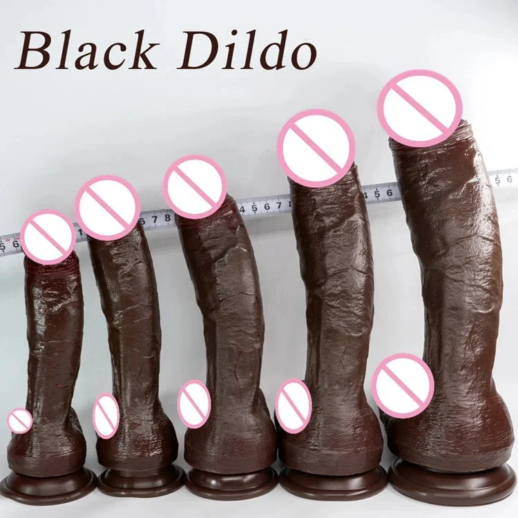 Realistic Touch Silicone Black Dildo with Powerful Suction Cup Big Large Thicker Penis Women Masturbation
