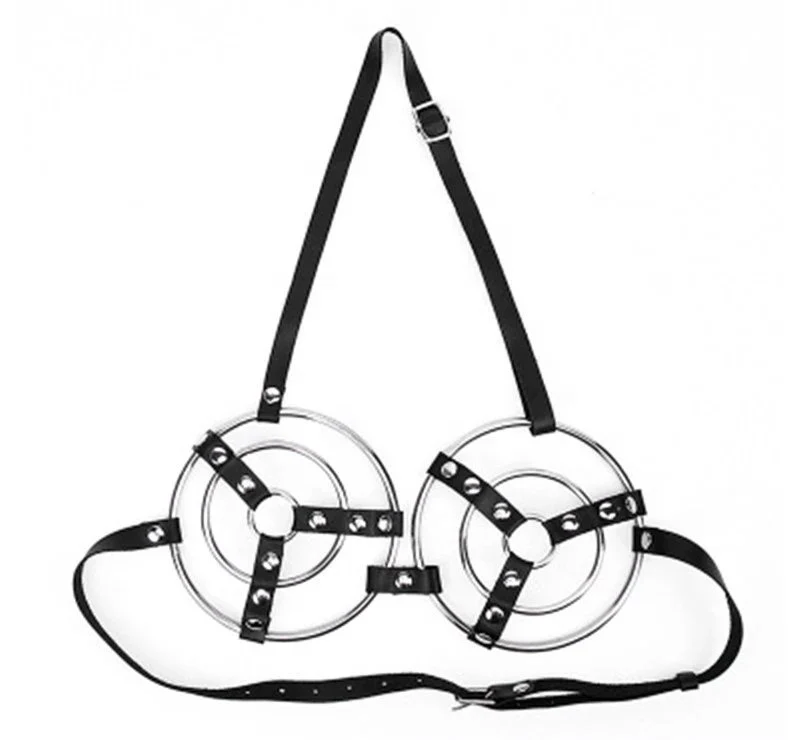 Female Bondage Bra Adjustable Stainless Steel Hollow Out Brassiere Metal Harness Open Cup Bra Cage for Women