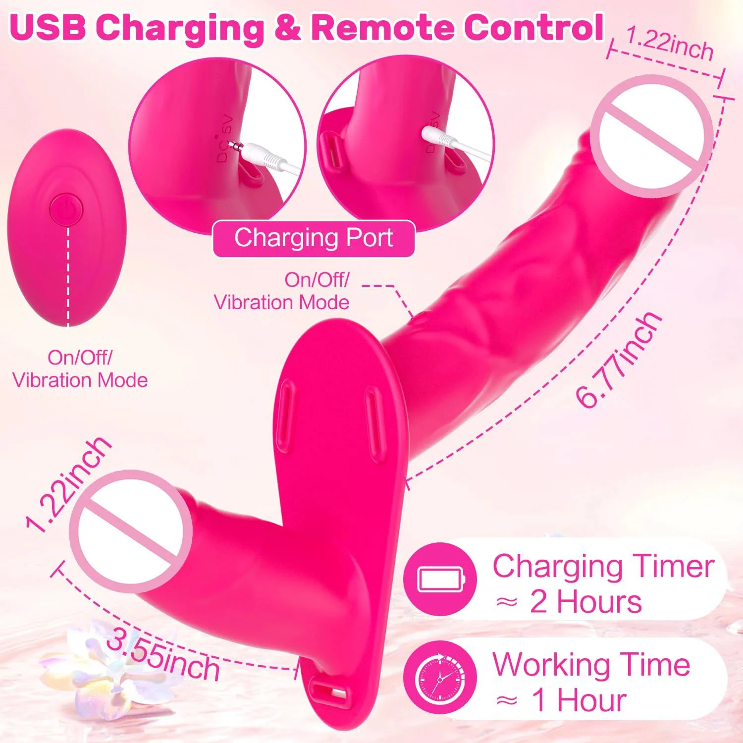 Remote Control G-Spot Clitoral Stimulation Double-Ended Wearable Adjustable Harness Strap-On Dildo Vibrator for Women Lesbian