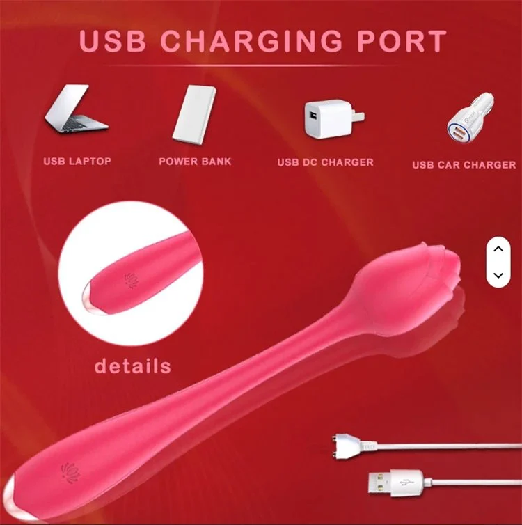 USB Rechargeable 9 Modes Bendable Rose Wand Vibrator Massager Sex Toys Women