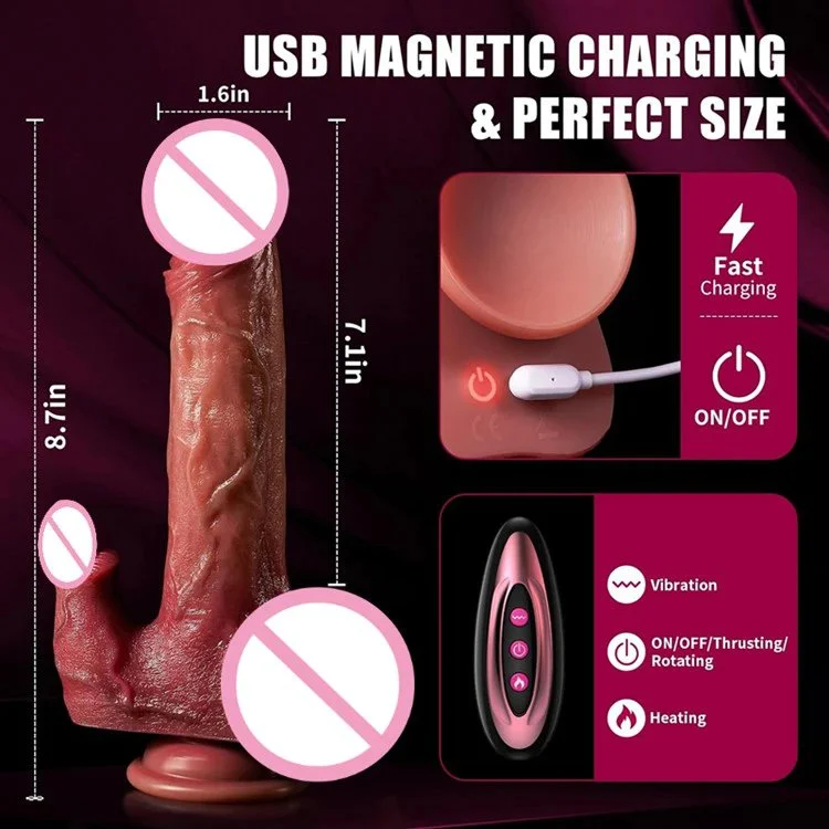 Remote Contral Big Size Vibrating Dildo with Tongue Licking Telescopic Silicone Penis for Women