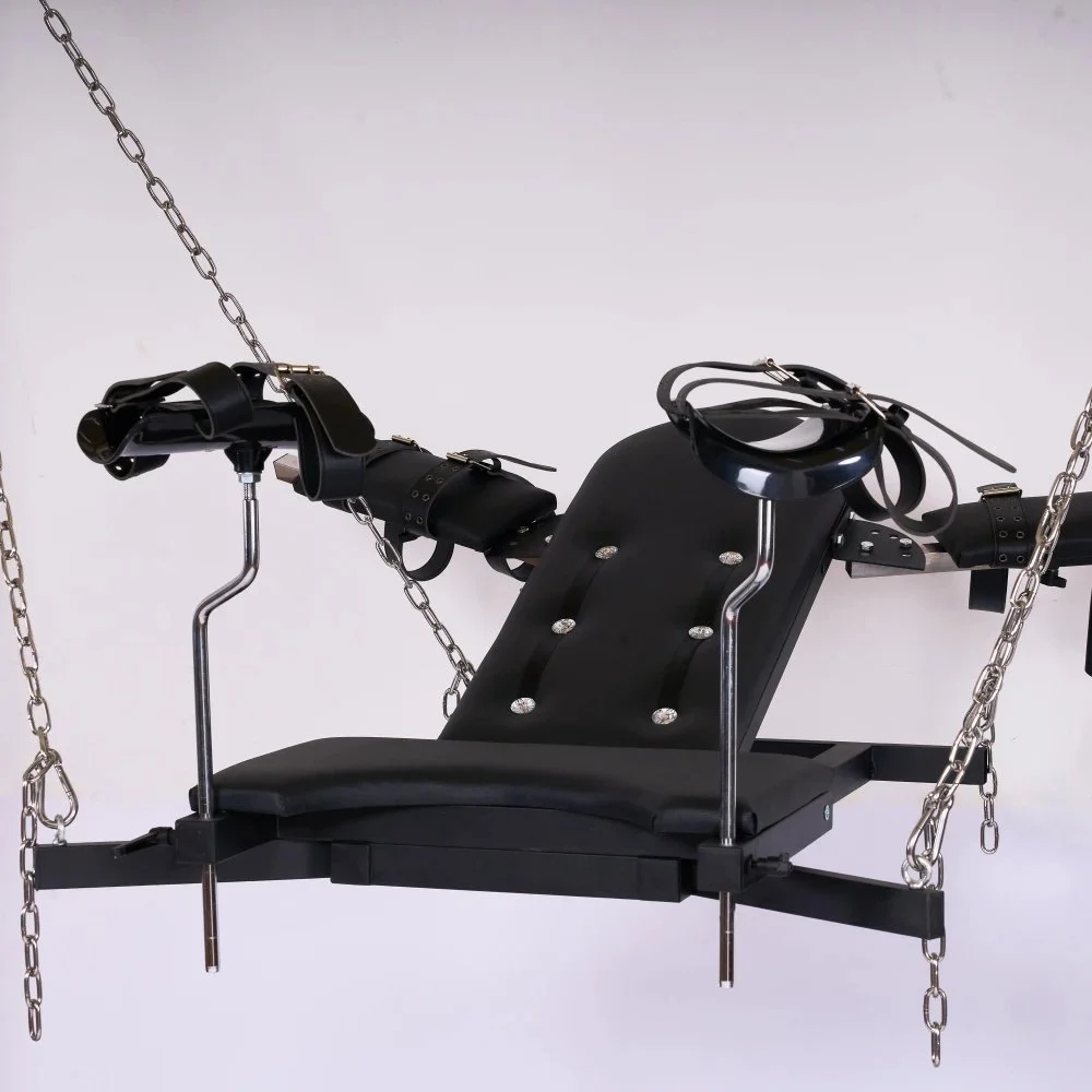 Leather Leg Split Swing Chair with Handcuffs & Leg Cuffs for Couples Flirting Adult Use