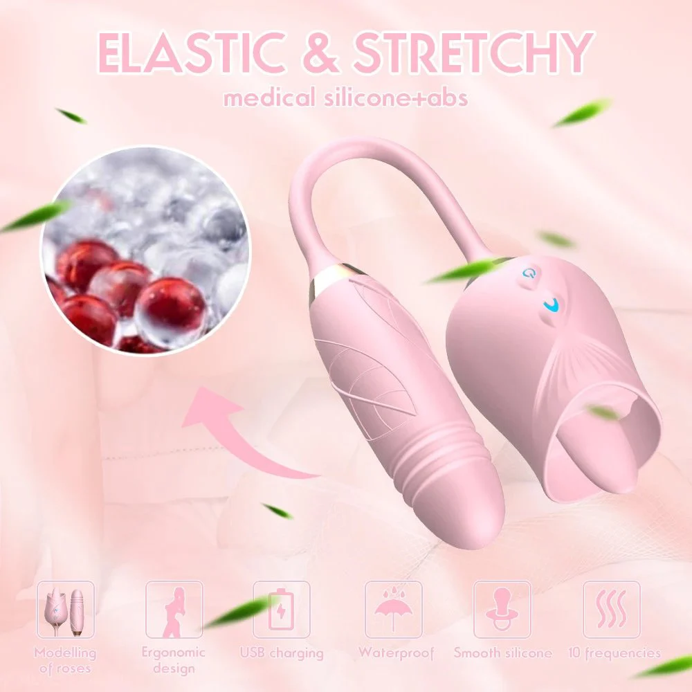 Rose Sex Toys Dildo Vibrator Oral Tongue Shaped Licking With Thrusting Vibrating Kiss G Spot Clitoris Nipple Stimulator Female