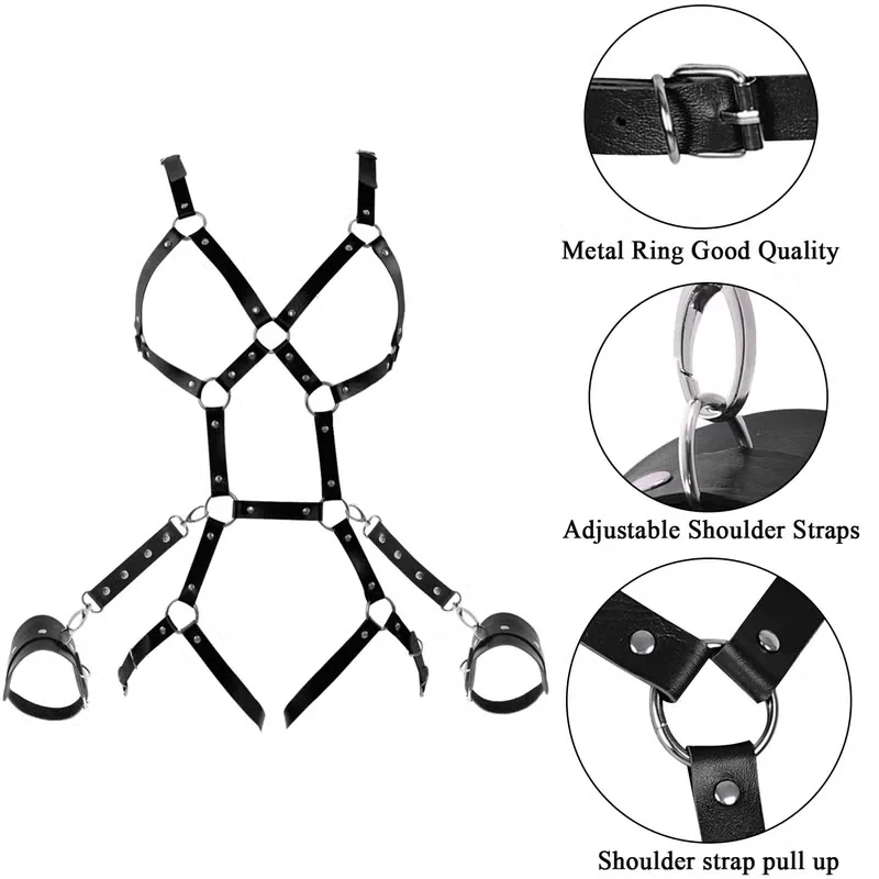 Fetish Restraint Leather Body Halter Neck Chain Black Cage Sexy Lingerie Women's Harness Sexy Bondage Sex Toys for Women