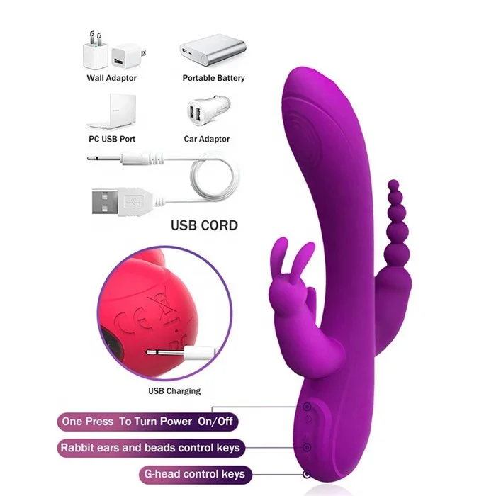 USB-Powered Automatic Triple G-Spot Vibrator 12-Frequency Sex Toys with 3 Motors Stimulating Dildo Type
