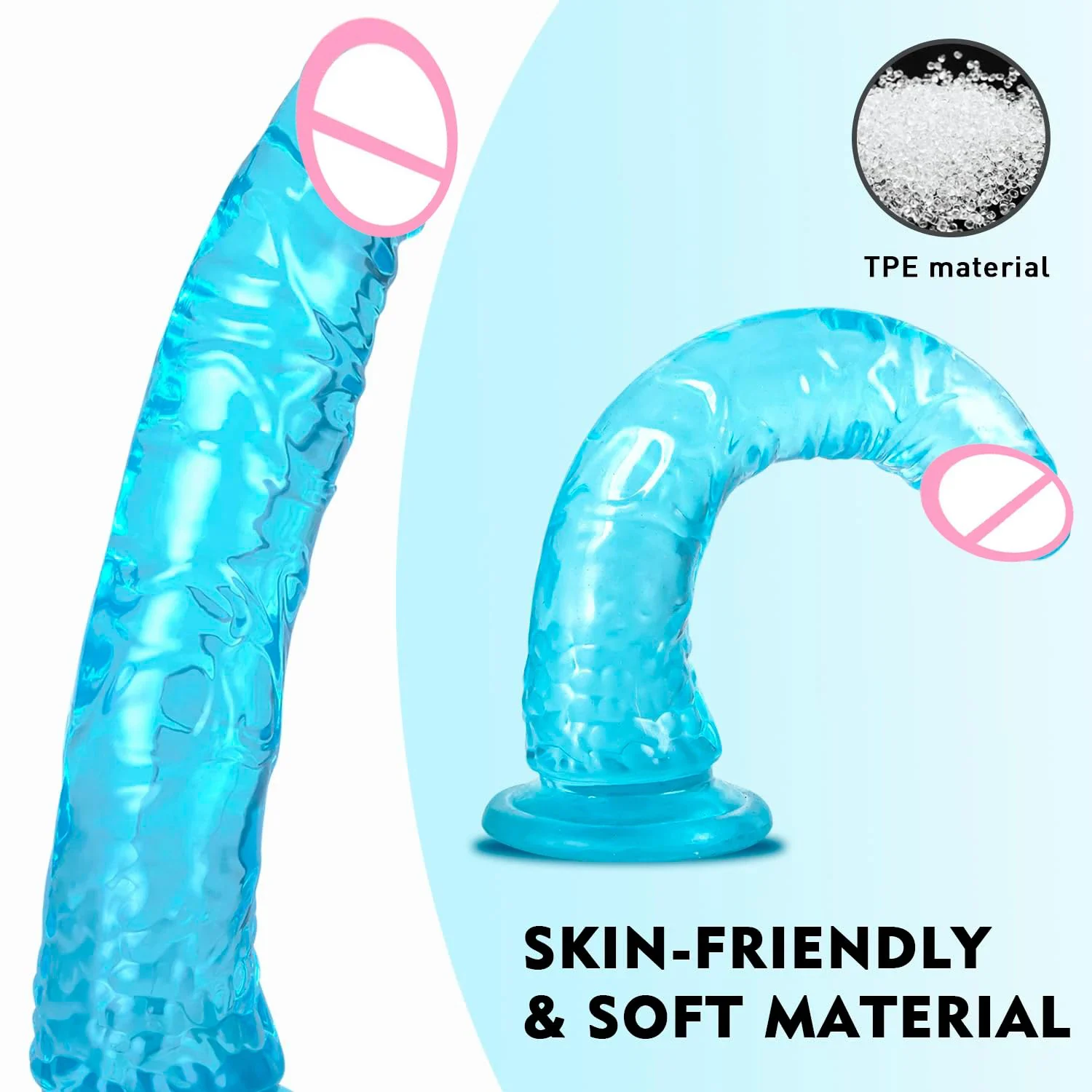 Blue Soft Realistic Jelly Silicone Dildo Strong Suction Cup Hands-Free Play Waterproof Eco-Friendly for Women G-Spot