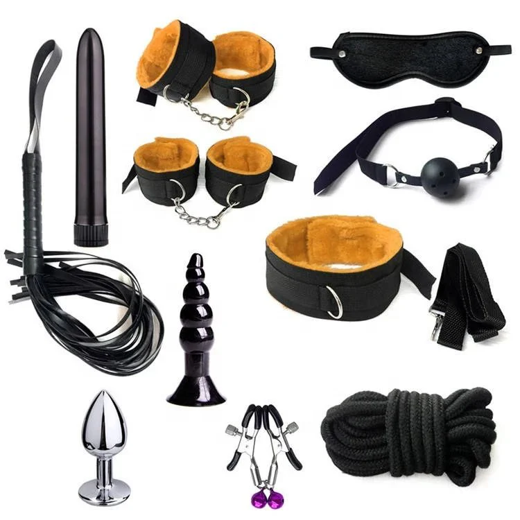 Erotic Toys Whip Anal Plug Nipple Clamp 11PCS Bondage Set With Sex Toys Couple Sexual Bondage Kit