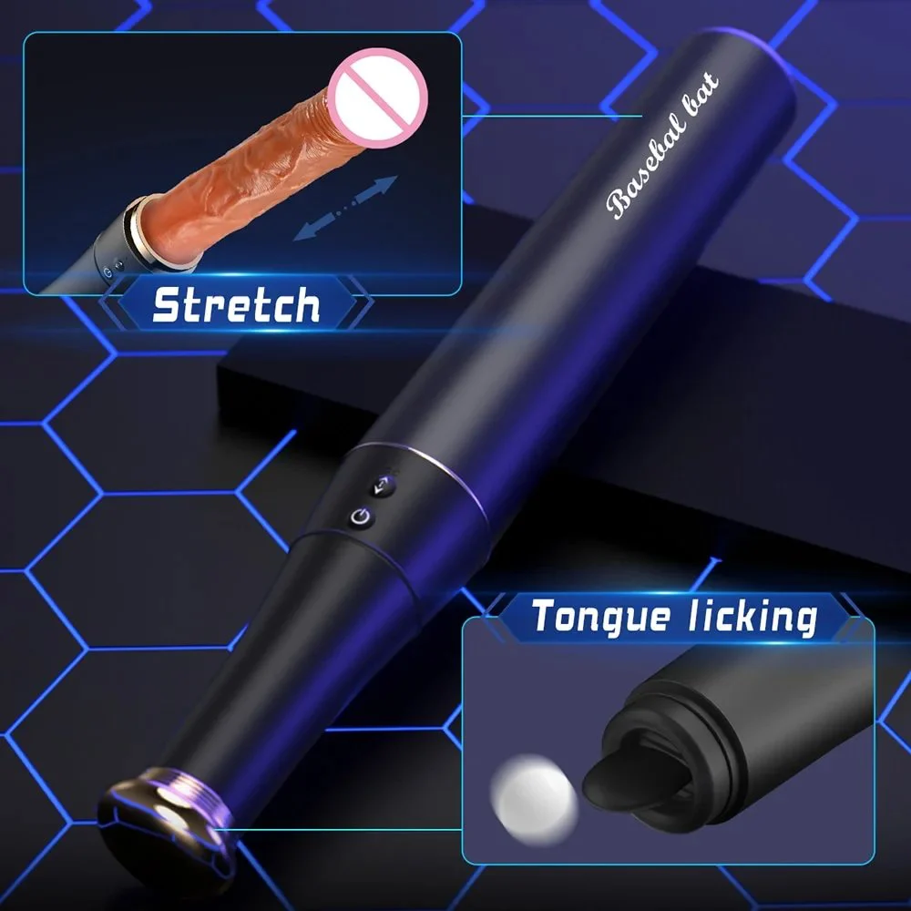Baseball Bat Shaped Vagina Anal Stimulator Heating Auto Telescopic 19CM Realistic Thrusting Dildo Vibrator for Women