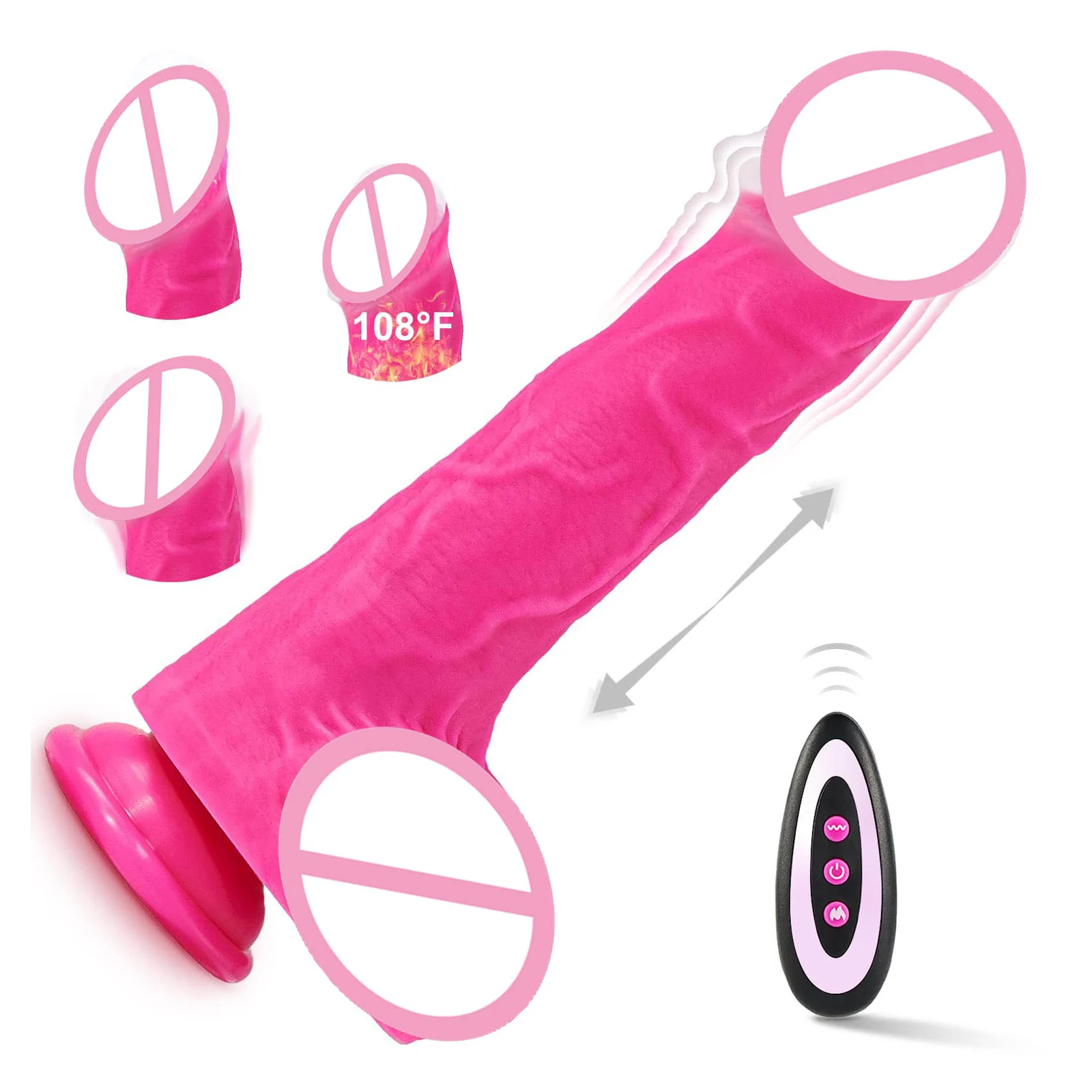 Dual Density Telescopic Dildo Women Masturbation Toys Remote Control Heating Thrusting Realistic Dildo Vibrator with Suction Cup