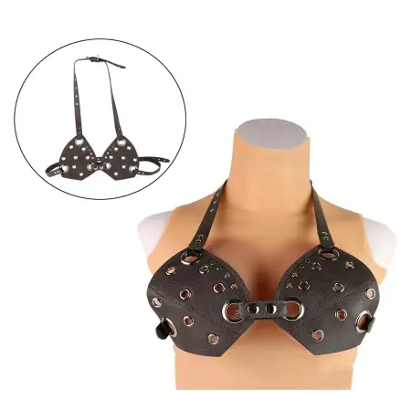 Harness with Long Chain Metal Nipple Clamps Sex Toys for Women Adult Sex Harness Leather Bondage