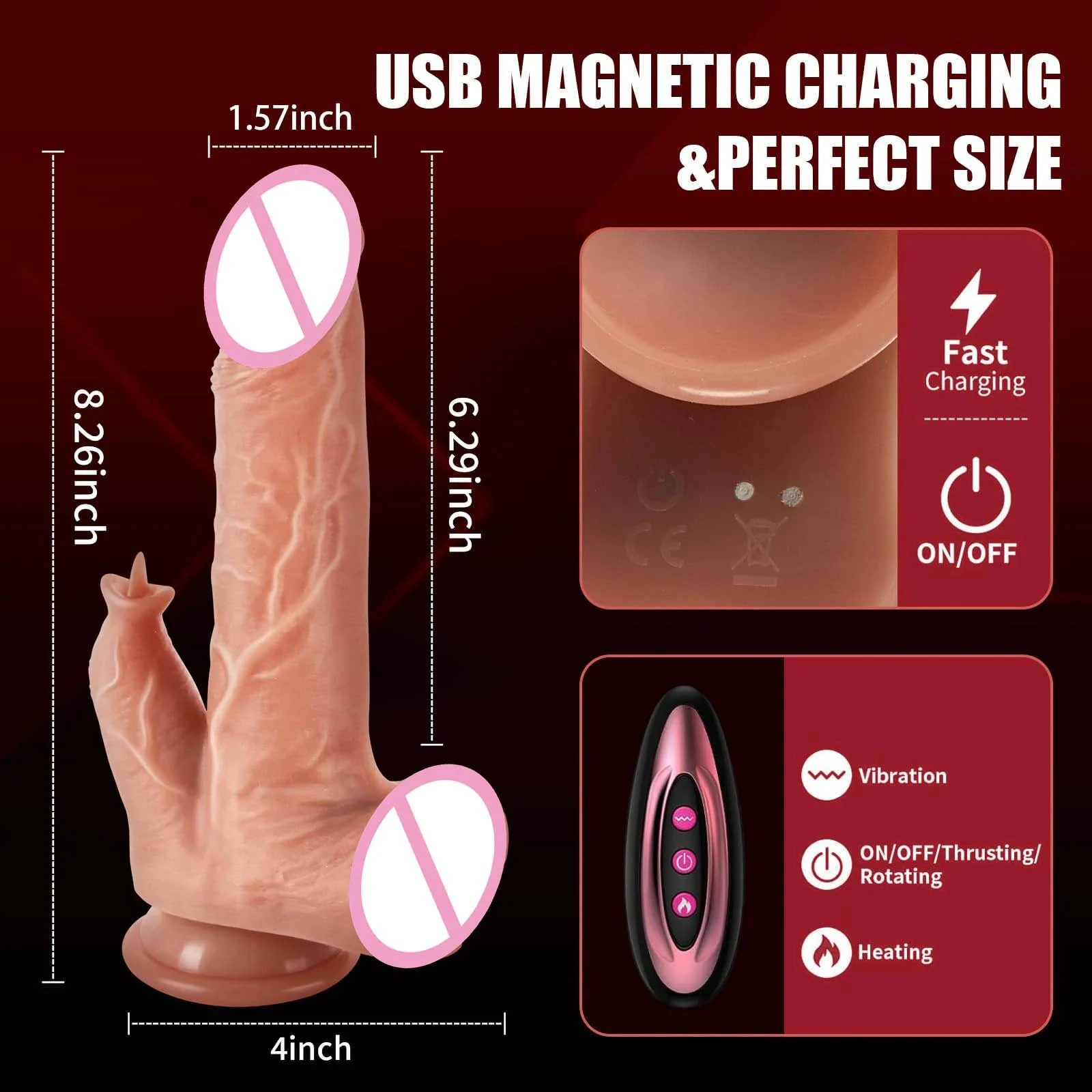 Remote Control Adult Sex Toy Anal Clit G-Spot Stimulation Heating Vibrating Thrusting Realistic Dildo Licking Vibrator for Women