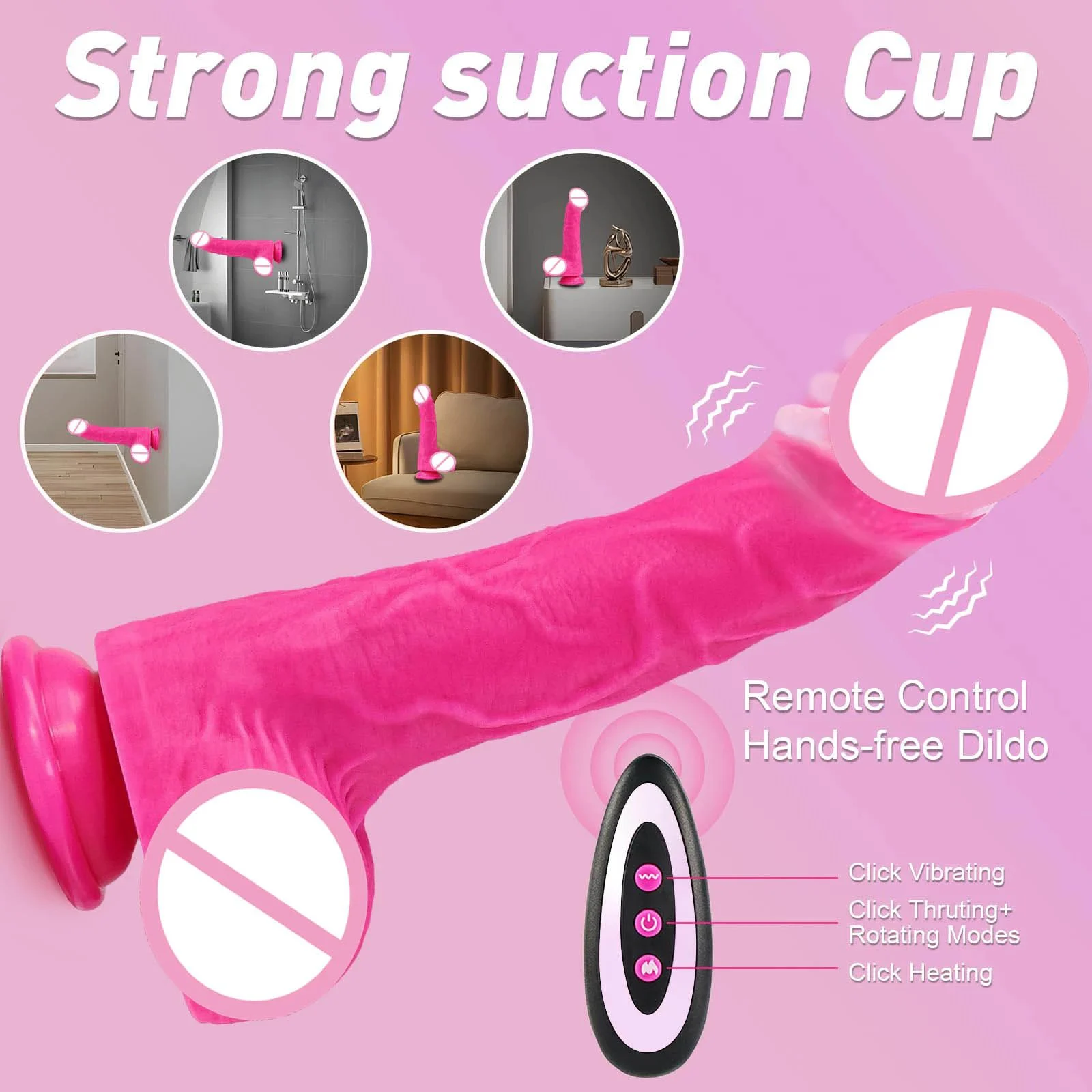 Dual Density Telescopic Dildo Women Masturbation Toys Remote Control Heating Thrusting Realistic Dildo Vibrator with Suction Cup