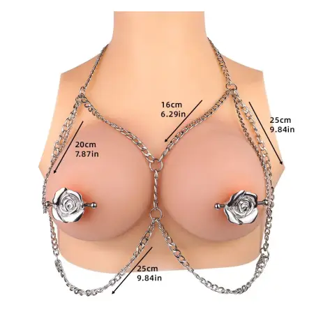 Flower Shape Screw Tightening Nipple Clamps Sex Bondage Leather Breast Restraints,collar with Nipple Clips, Leather Harness