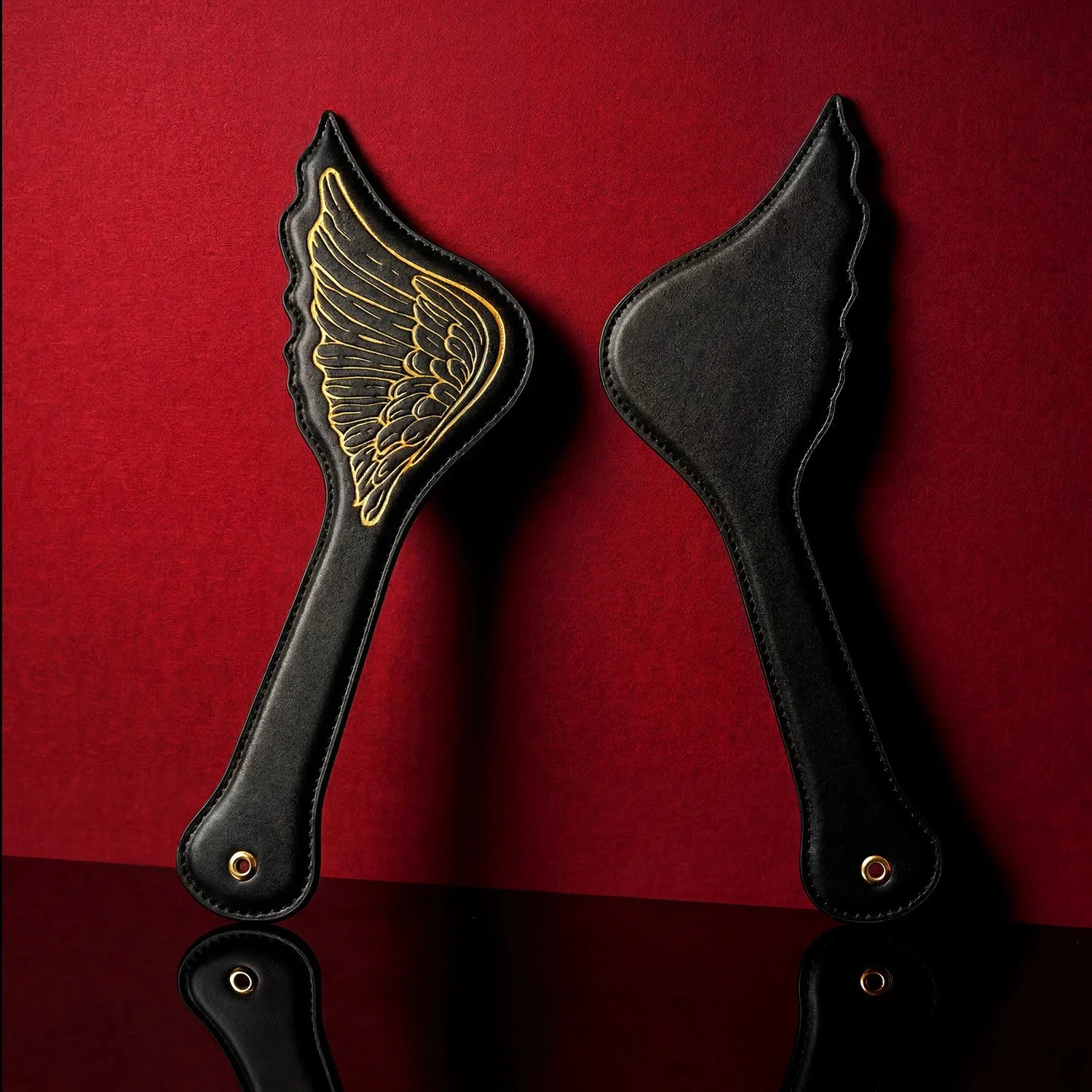 FUN New Leather Spanking Paddle Bondage Discipline Toy for Submissives, Fallen Angel Dark Style for 18+