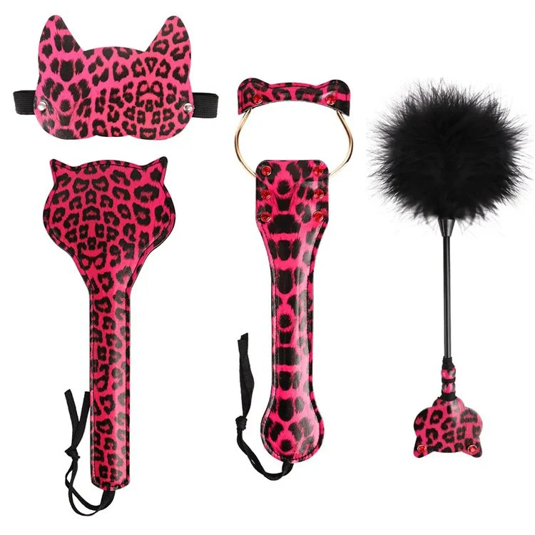 Leopard Design Sexy Eye Mask Furry Feather Flirting Tickler Floggings PU Leather Sex Toy Bondage