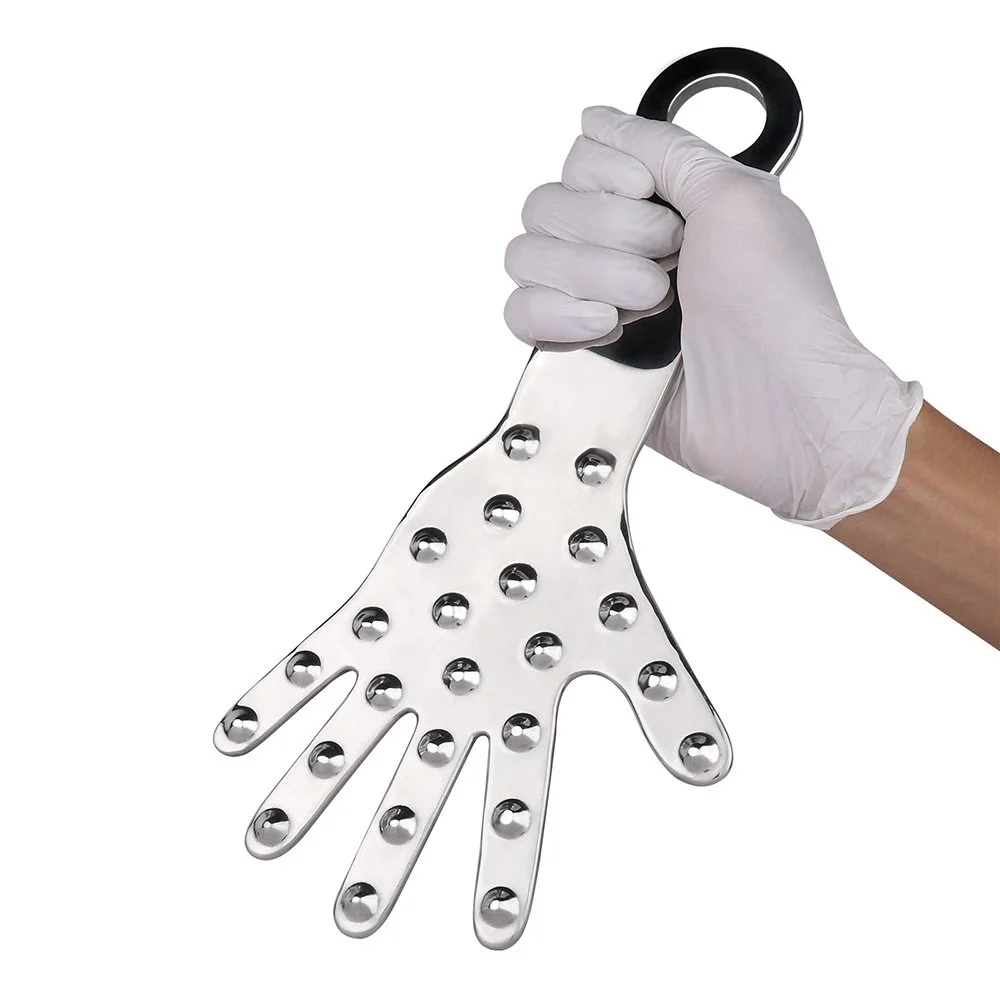 Metal Play Paddle with Raised Nubs on the Reverse Side for Varied Tactile Sensations. Suitable for Adult Use