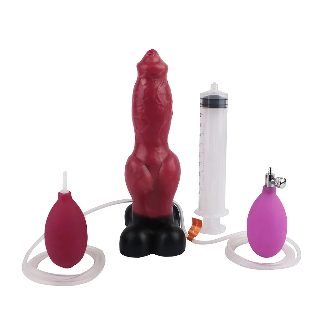 Full Size Black Inflatable Squirting Fantasy Sex Toy with Suction Cups on the Bottom for a Realistic Dildo Experience