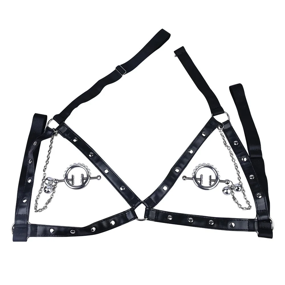 Metal Ring Nipple Clamp Black Belt Wearable Bead Chain Nipple Clamp Sex Toy Adult Game