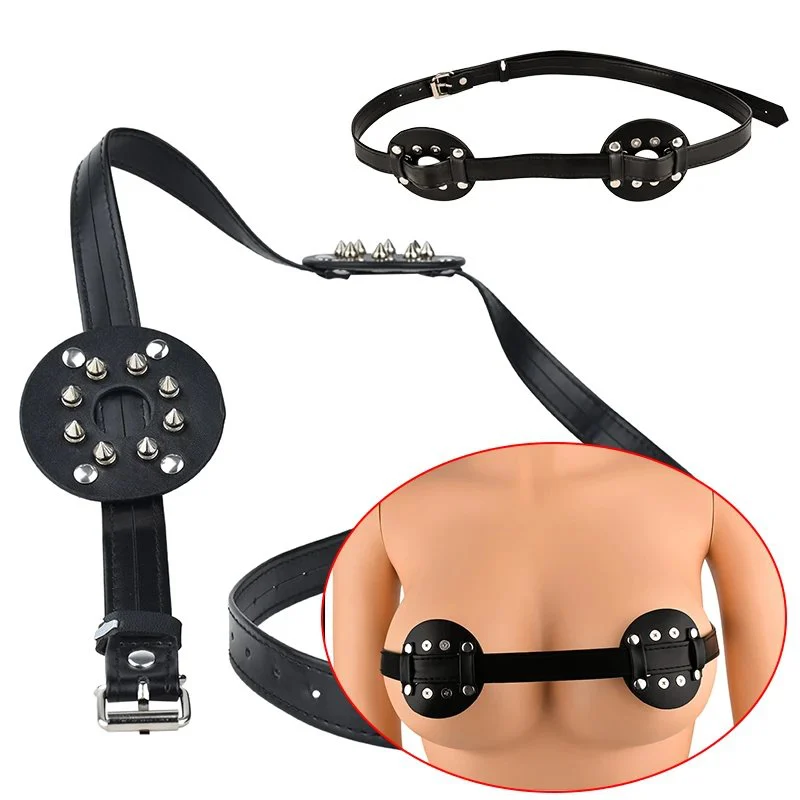 Metal Breast Binder with Adjustable Belt Breast Bondage With Spiked round Clamp Teasing Sex Toys for Man Women