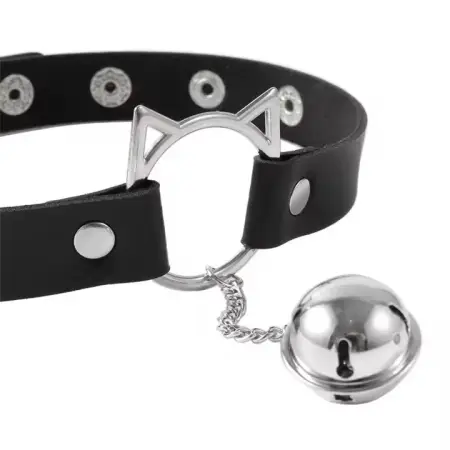 Hot Sexy Sm Bondage Fetish Cosplay Leather Metal Tassel Bell Pendant Hollow Cat Ear Rivet Necklace Choker