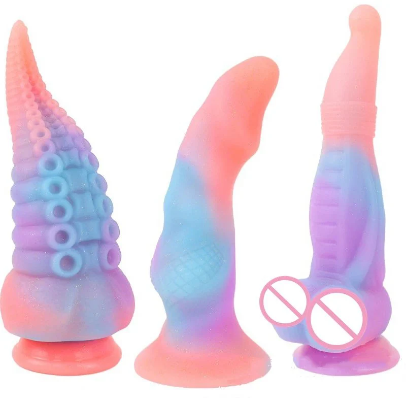 Erotic Sex Toys Liquid Silicone Luminous Octopus Dildo Anal Plug for Women