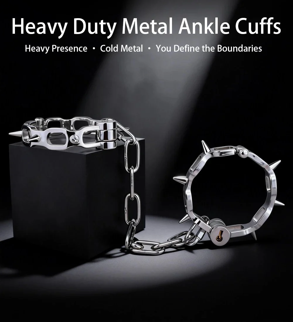 Heavy Duty Stainless Steel Wrist Ankle Cuffs with Padlock Bedroom Sex Bondage Restraints Set Metal Restraint Gear for Men