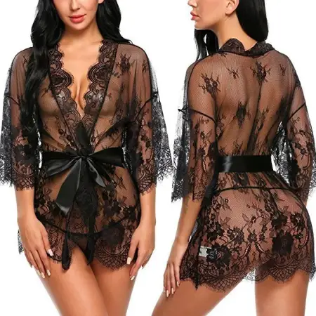 Lace Mesh Nightgown Sexy Sleepwear Lace Transparent Nightwear Plus Size Lingerie