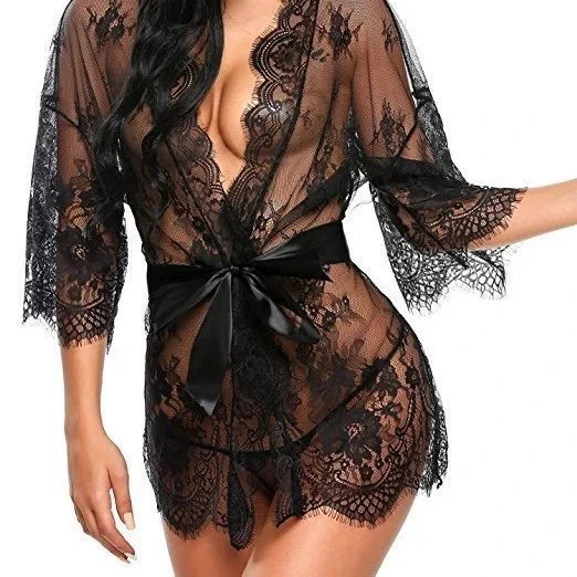 Lace Mesh Nightgown Sexy Sleepwear Lace Transparent Nightwear Plus Size Lingerie