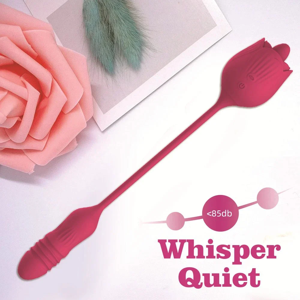 USB Rose Sex Toys with Thrusting Dildo 10 Modes Powerful Tongue Licking Rose Vibrator