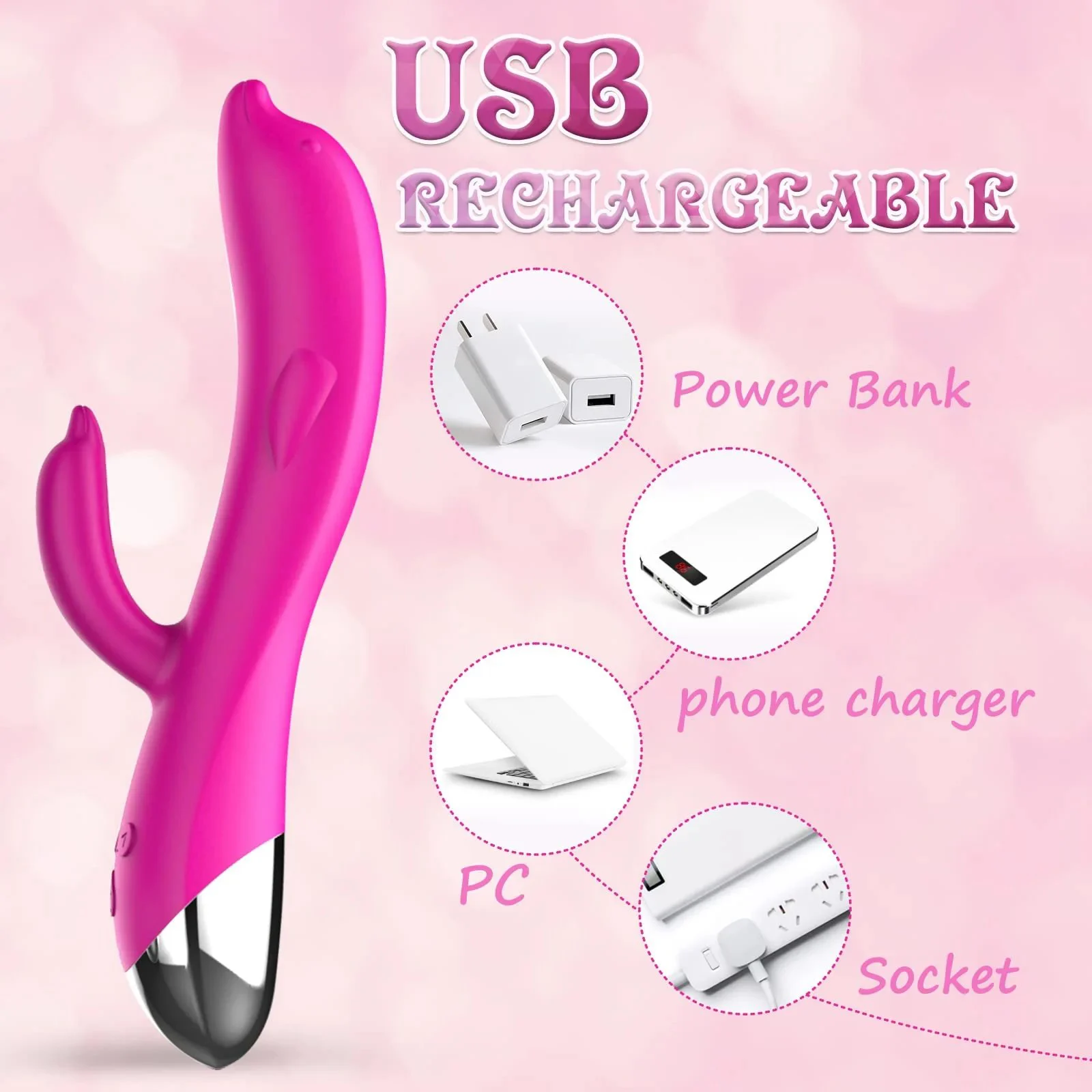 Rechargeable Soft Silicone Women Pleasure Tools Clitoris Stimulator Vaginal Anal Nipple Massager G-Spot Rabbit Vibrator Dildo