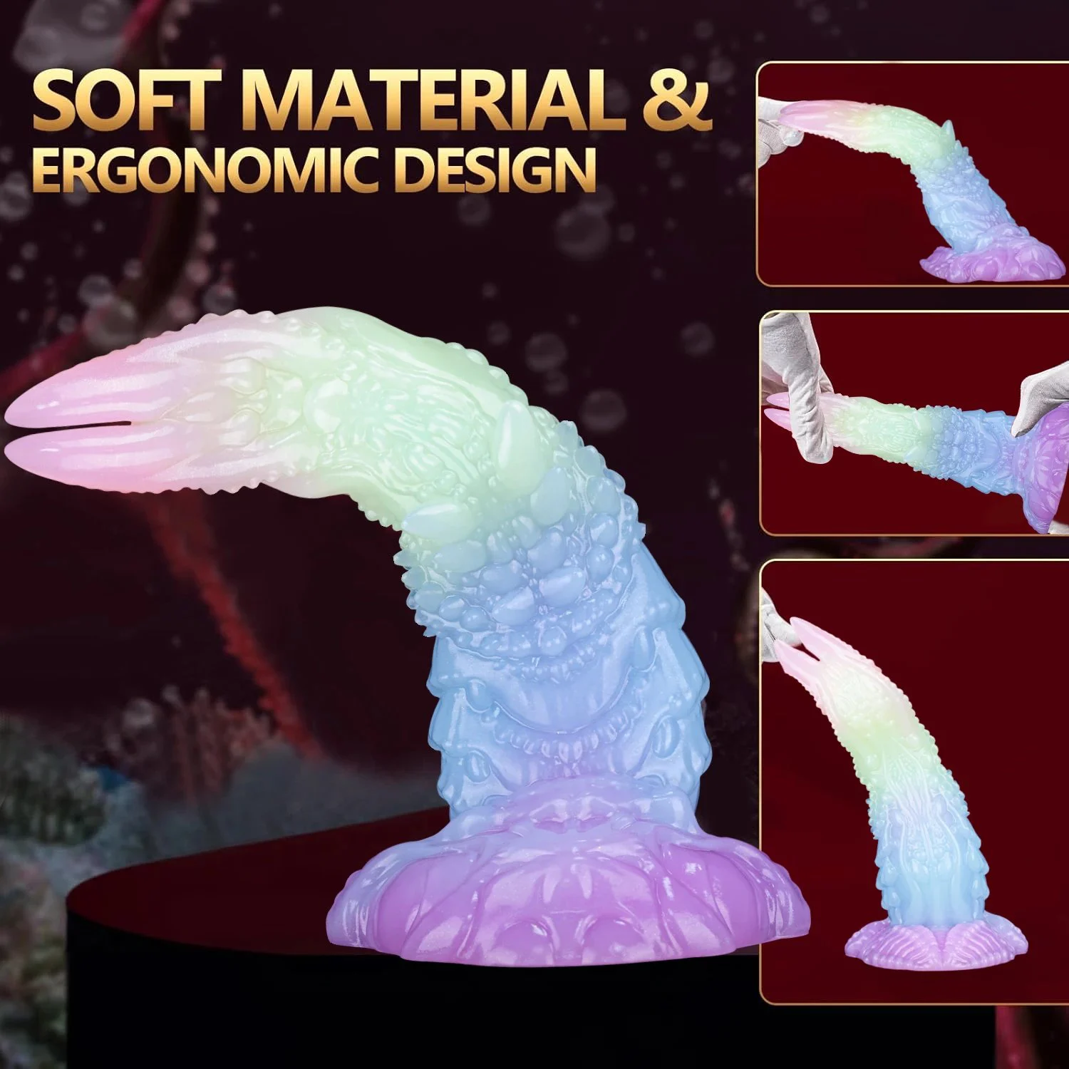 Big Monster Alien Luminous Double Headed Tongue Dildo Suction Silicone Dragon Glow Dark Dinosaur Anal Plug Soft Adult 100%