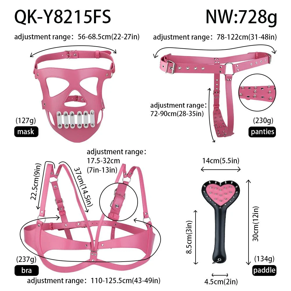 Pink and Black Women's Body Harness Set with Studded Design Light Sensory Stimulation Made of Premium PU Leather Material