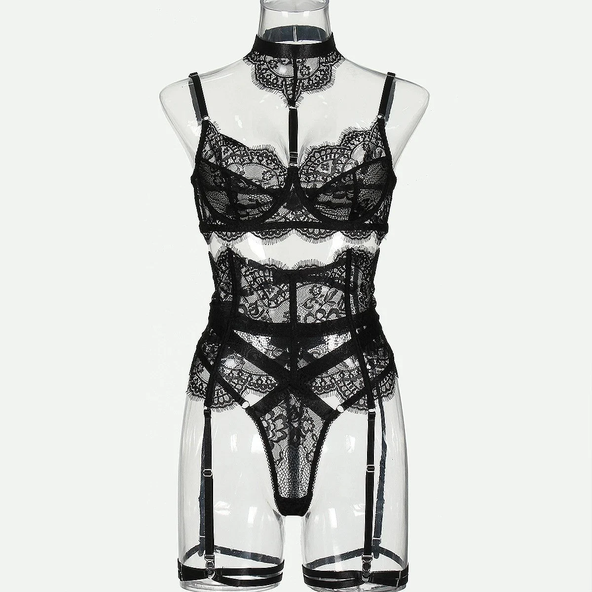 Lace Splicing Hollowed Out Body Shaping See Through Seamless Bra Sets Femme Sexy Lingerie Mature Woman Erotic Underwear