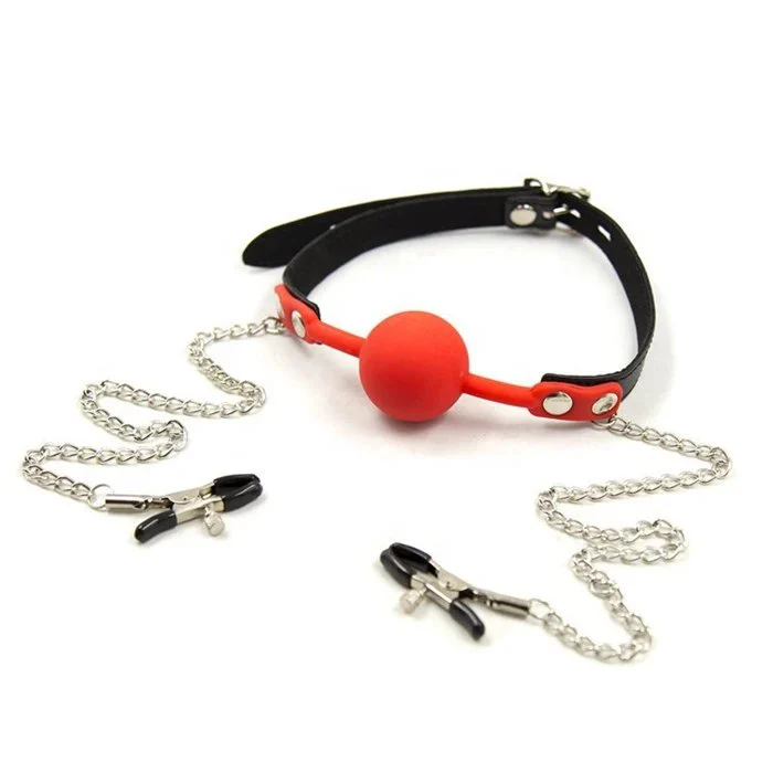Direct From Manufacturer China's Best Silicone Ball Mouth Gag With Nipple Clamp for Bondage Gear