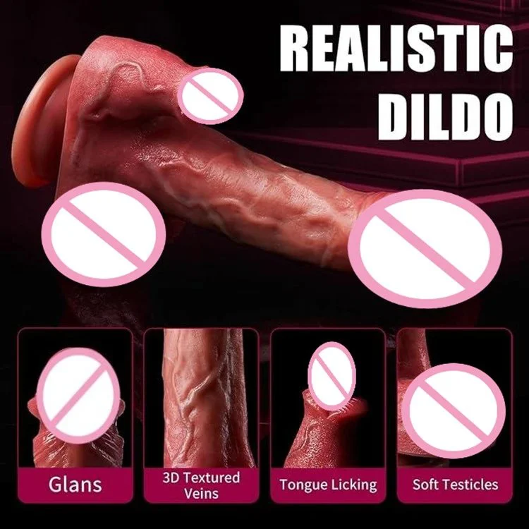 Remote Contral Big Size Vibrating Dildo with Tongue Licking Telescopic Silicone Penis for Women