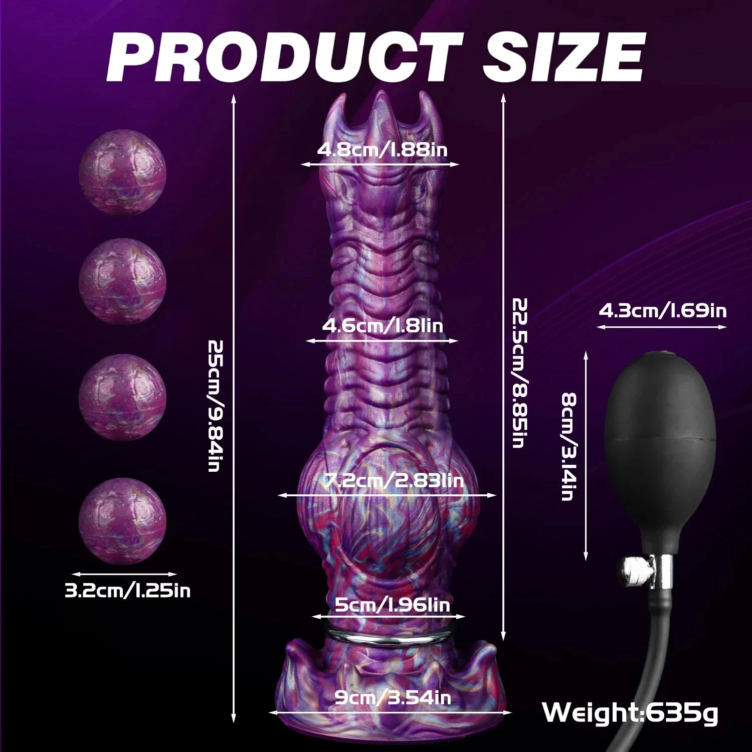 Fantasy Monster Alien Ovipositor Dildo with 4 Balls & 3 Eggs Soft Silicone Waterproof Adult Sex Toy for Women Men