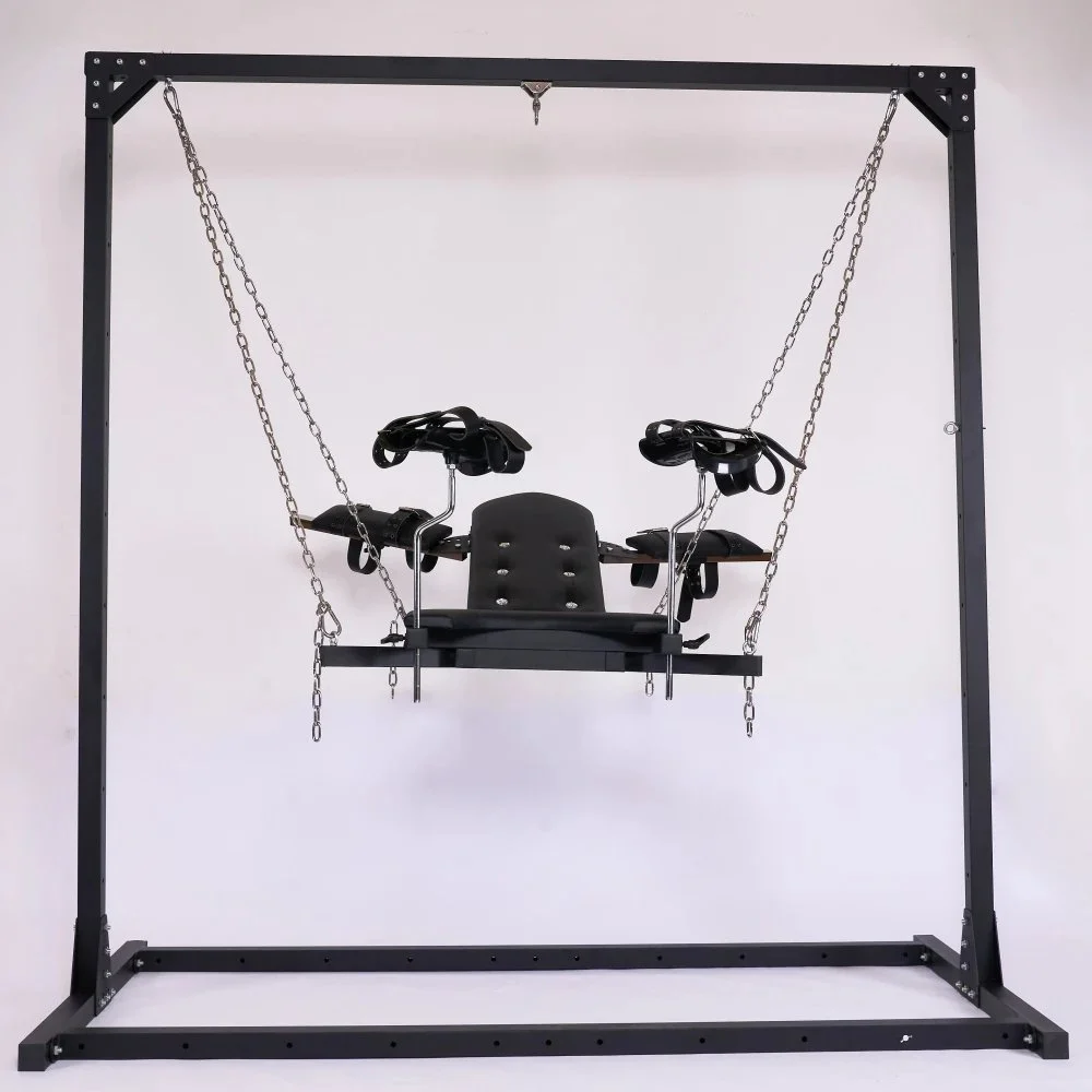 Leather Leg Split Swing Chair with Handcuffs & Leg Cuffs for Couples Flirting Adult Use