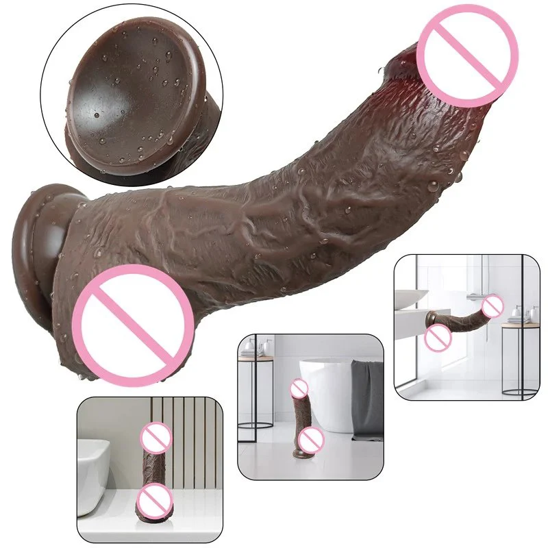 Coffee Dark Color 7.4Inch G Spot Sex Toy Women Realistic Liquid Silicone Dildo With Strong Suction Cup
